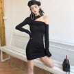 women''s sexy neck, shoulder, shoulder, slim skirt, hip dress