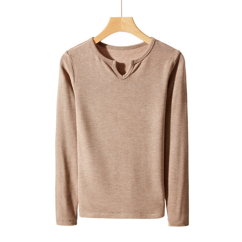 Women's Early Autumn V-neck Long-sleeved Knitted Base All-matching Top