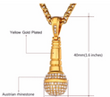 Stainless Steel 18K Gold Plated Rhinestone Women Men Hip Hop Jewelry Ice Out Chain Necklace Microphone Pendant