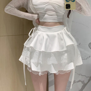 Women's Spring And Summer Mesh Stitching Bubble Skirt