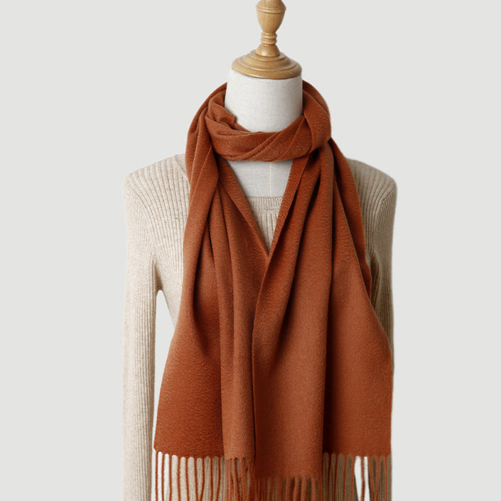 Solid Color Autumn And Winter Tassel Pure Cashmere Scarf For Women