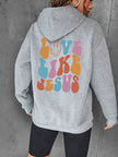 Brushed Hoody Back Letter Printed Kangaroo Pocket Drawstring Printed Hooded Sweater