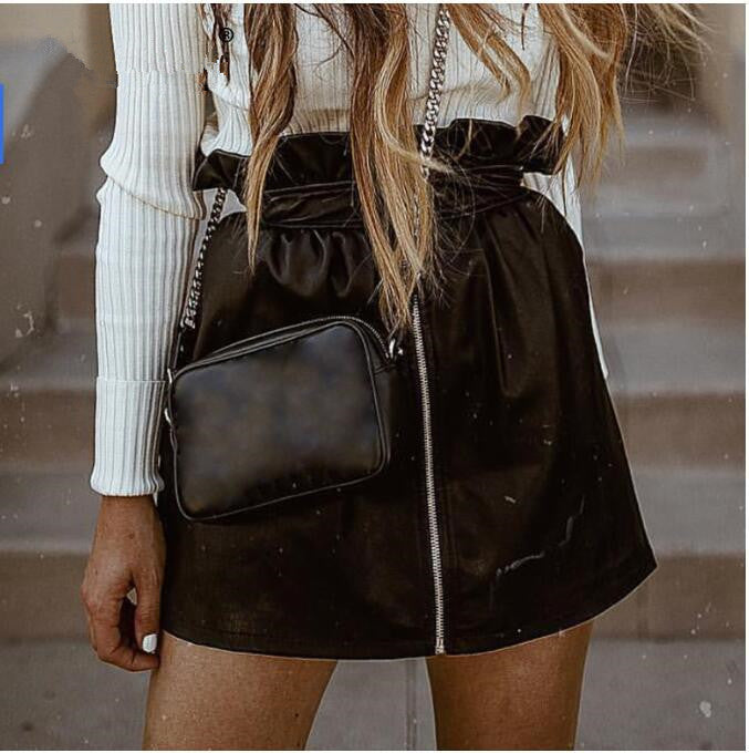 High waist leather skirt