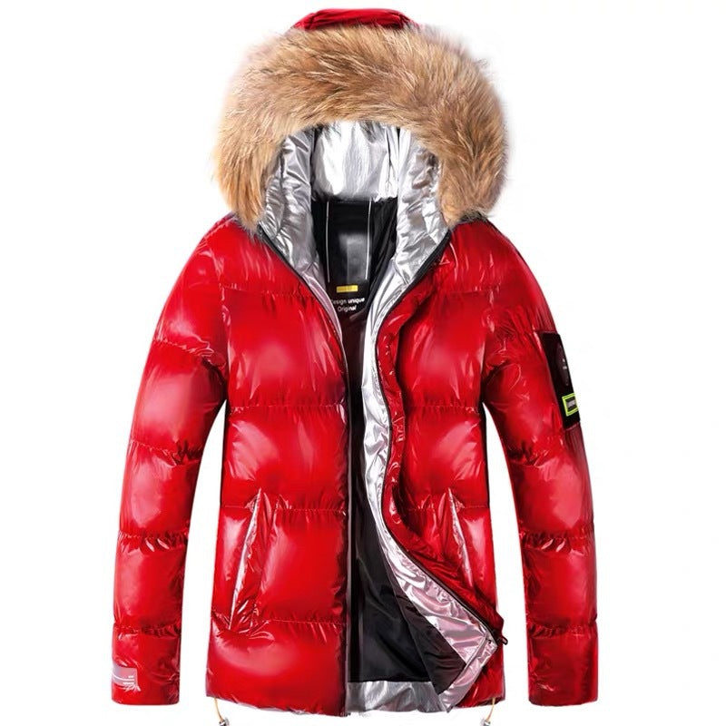 Large fur collar cotton-padded jacket men's hooded padded warm down padded jacket