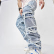 High Street Trousers Man's Pants Full Length Patched Straight Fit Men's Hip Hop Jeans