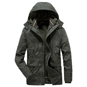 Removable Hooded Zipper Mid-Length Cotton Coat Men