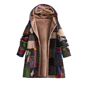 New Ethnic Style Cotton-padded Coat Hooded Cotton Jacket Fleece-lined Baggy Coat