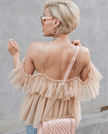 BerryGo Strap ruffles mesh blouse women shirt V neck off shoulder summer blouse tops Streetwear sexy peplum tops blusas new