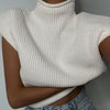 Pure Color Wool Knit Sweater Sexy Temperament High Neck Short Sleeve Sweater Top Women