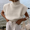 Pure Color Wool Knit Sweater Sexy Temperament High Neck Short Sleeve Sweater Top Women