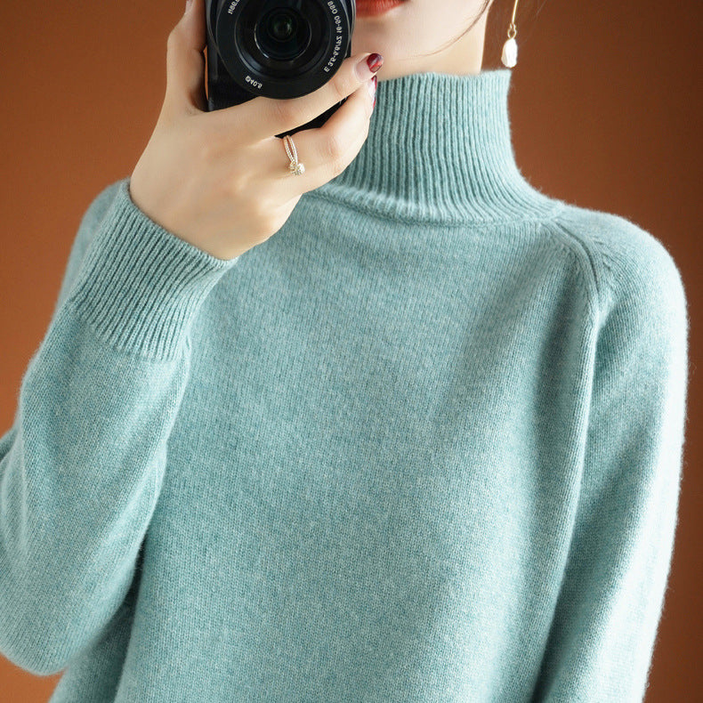 Turtleneck Sweater Women Thick Loose Pullover Long Sleeve Wool Sweater