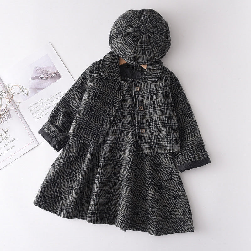 Three-piece Woolen New Vest Skirt Coat Beret