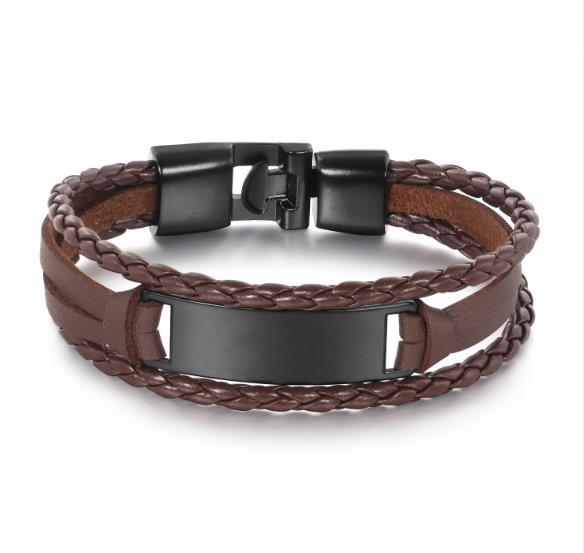 Black Multilayer Leather Bracelet For Men Bangle Jewelry