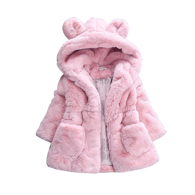 Girls Autumn And Winter Outfit Fur Coat Plus Velvet Thickening