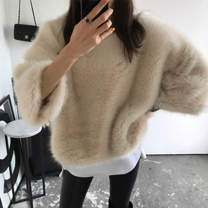 Tops Faux Plush Sweater Women