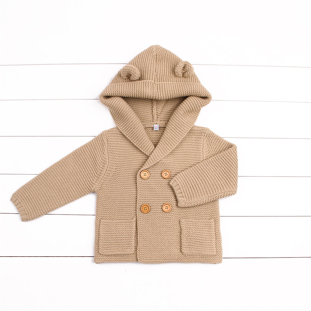 Cardigan Sweater British Boys' Hooded Solid Color Sweater Autumn Winter Coat Sweater