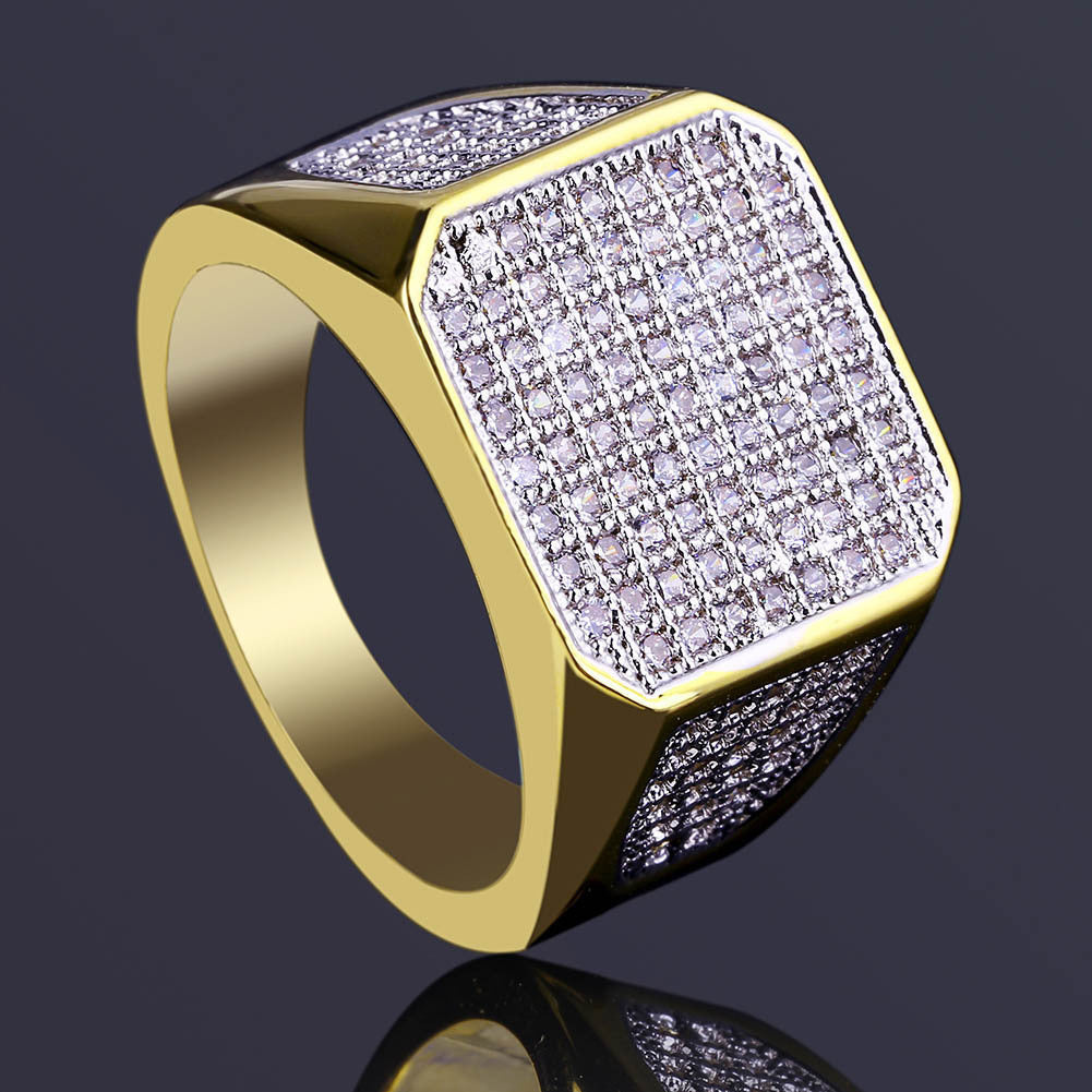 Golden Business Full Diamond Ring For Men