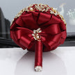 Golden Full Diamond Bridal Bouquet, Golden Rhinestones, European And American Style Handmade Burgundy Wedding Bouquet