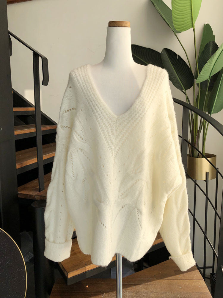 Loose, Lazy And Comfortable Medium Length Jacquard Hollow Out Sweater