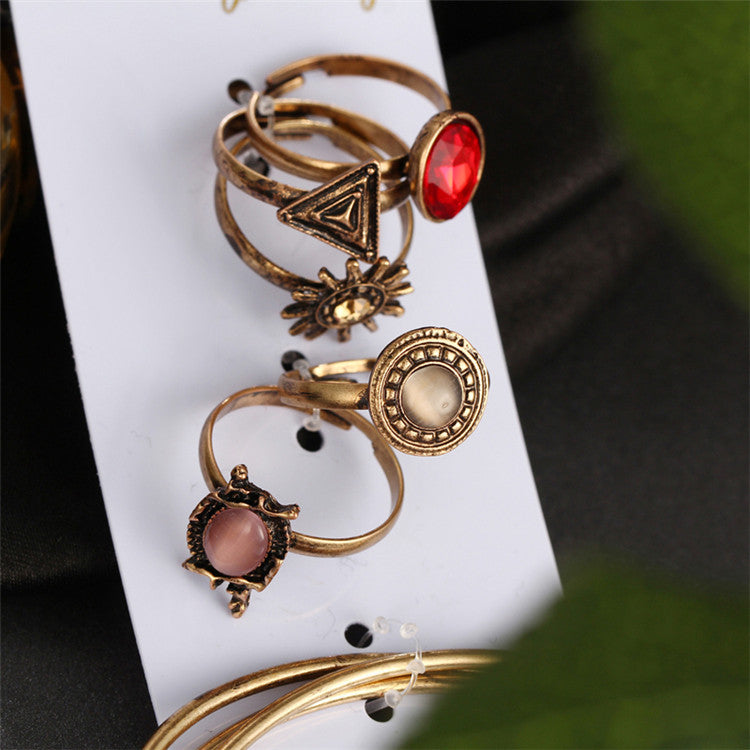 Creative Vintage Flower Joint Ring Open Bracelet Ring Set