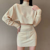 High Neck Long Sleeve Short Skirt Suit Two Piece Set Women