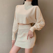 High Neck Long Sleeve Short Skirt Suit Two Piece Set Women