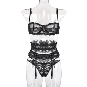 3-piece Lingerie Set Women Transparent  Bra Set