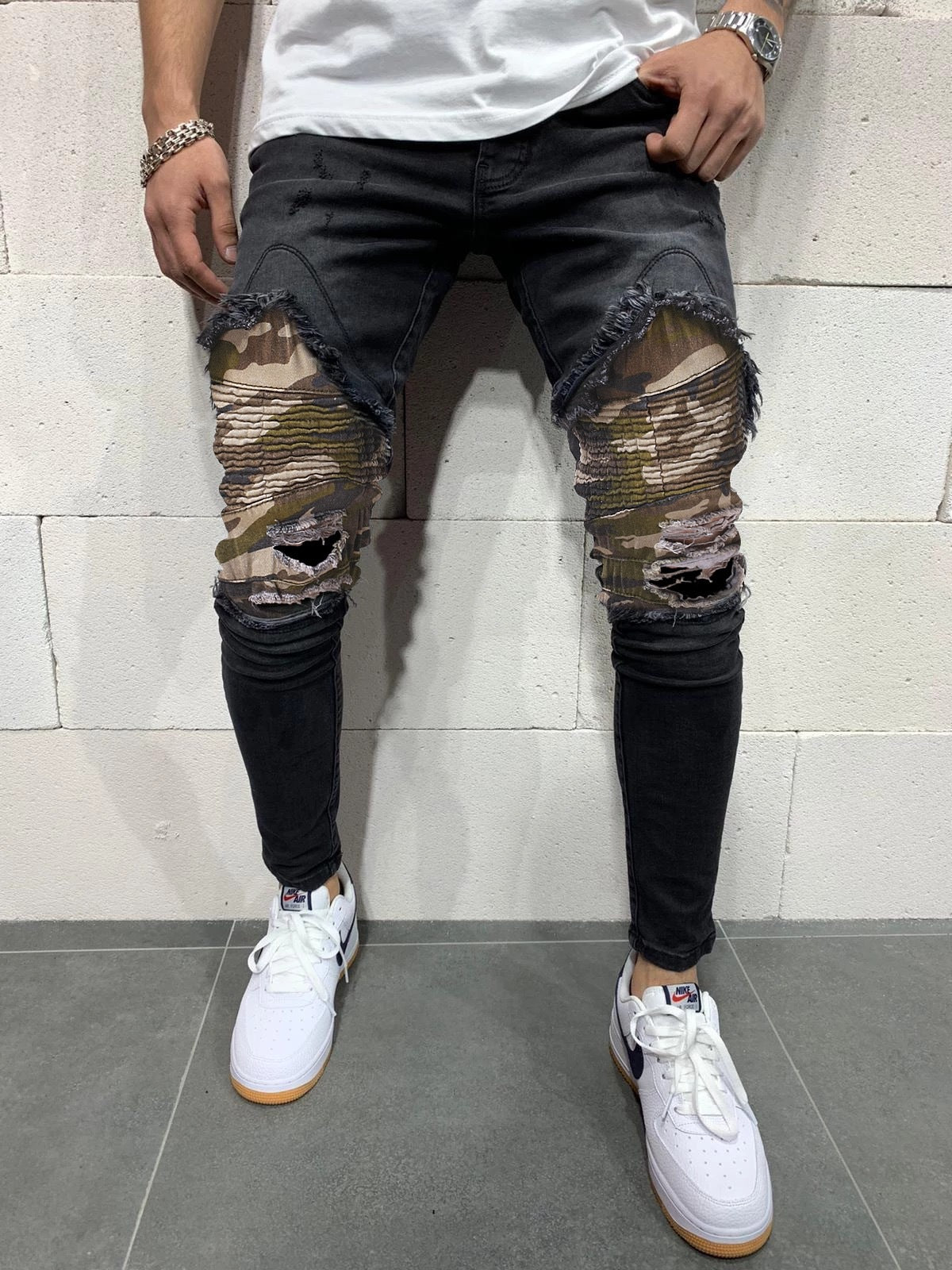 Men s Pleated Camouflage Slim fit Jeans