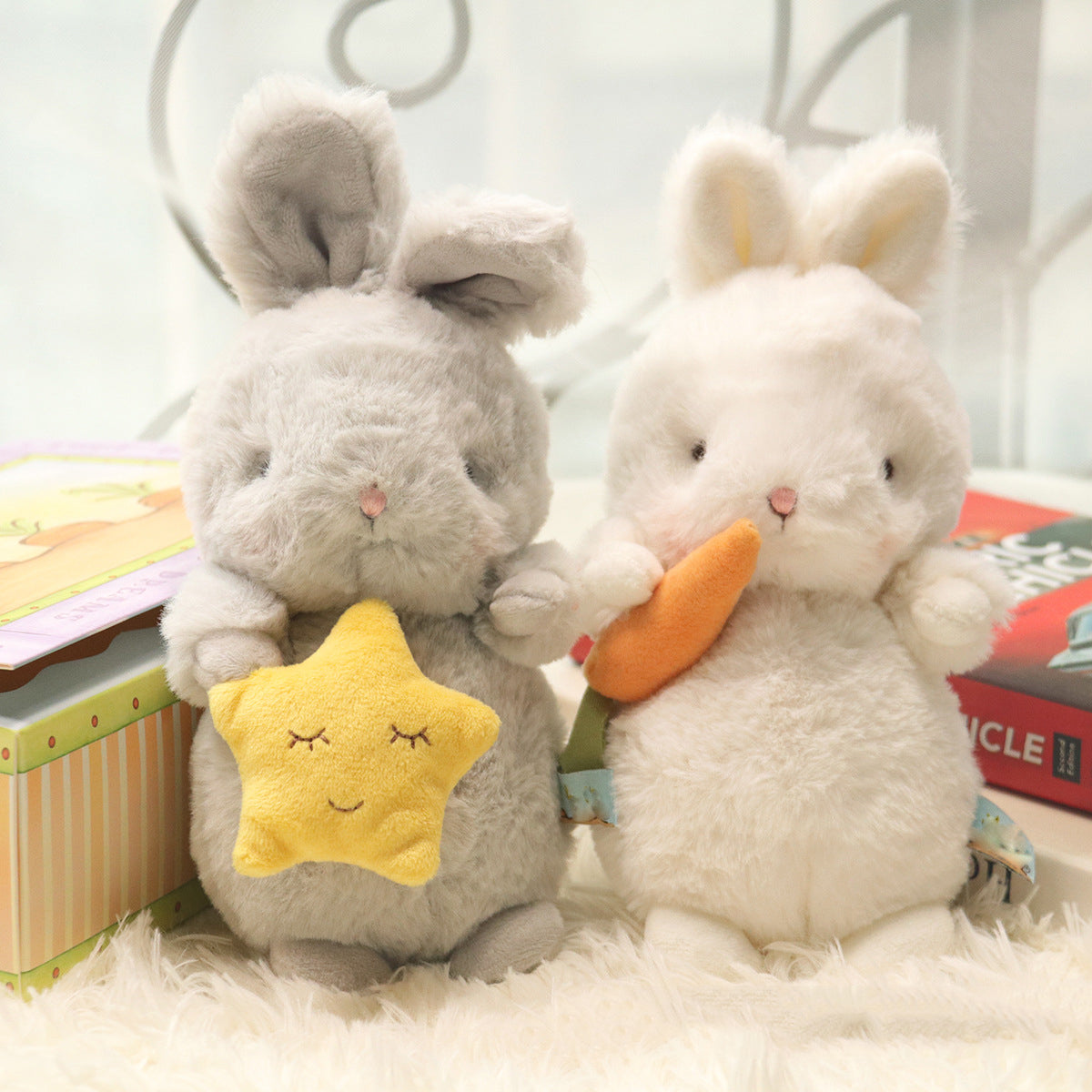 Cute Fluffy Bunny Plushies Stuffed Soft Baby Appease Toy Long Plush Hug Star Carrot Rabbit