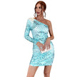 Missord Elegant Off the Shoulder Long Sleeve Sequins Mini Dresses  Women Club Dresses