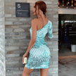 Missord Elegant Off the Shoulder Long Sleeve Sequins Mini Dresses  Women Club Dresses