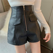 Leather Pants Design High Waist Slim Wide-Leg Shorts