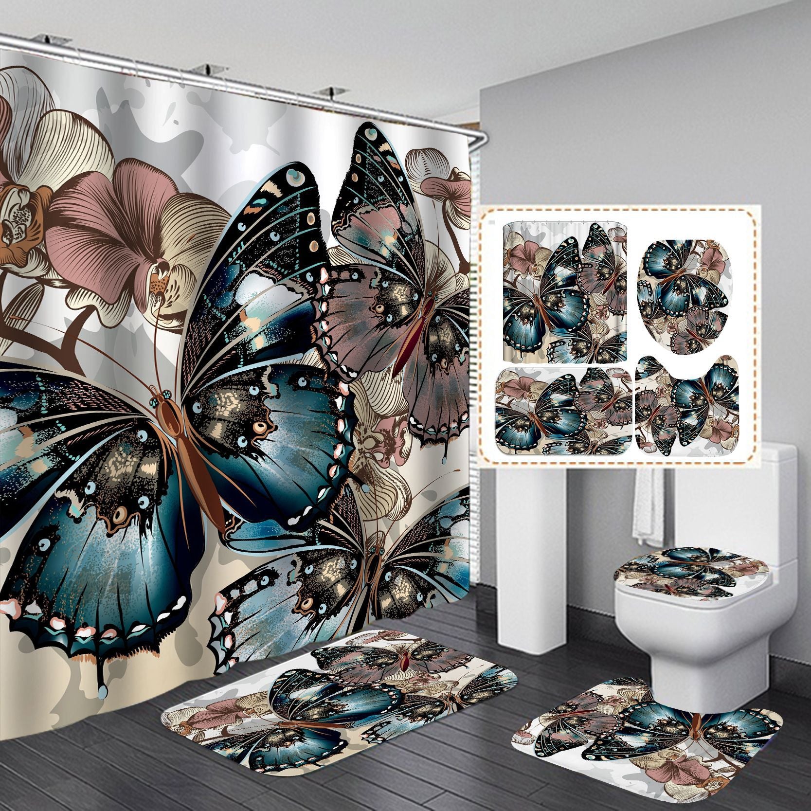 Beautiful Butterfly Fabric Shower Curtain