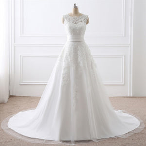 Two-piece White Wedding Dress With Round Neck And Elegant