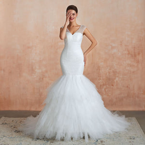 Wedding Dress Big Tail Bride Female Lead Yarn Mermaid Waist Backless V-Neck Customization