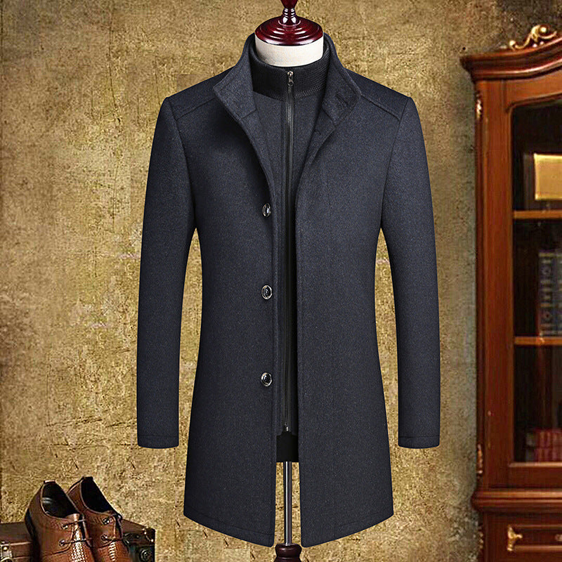 Cross-Border Foreign Trade Woolen Coat Men'S Mid-Length Woolen Coat Double-Collar Detachable Vest Liner Coat Men