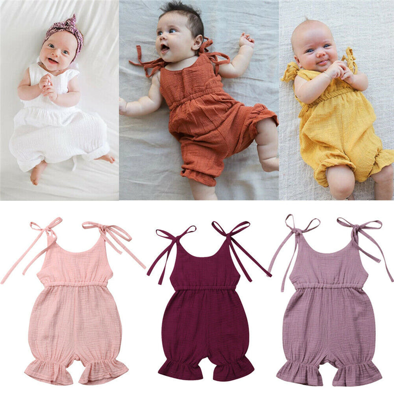 Toddler Baby Girls Sleeveless Solid Romper Jumpsuit Outfit