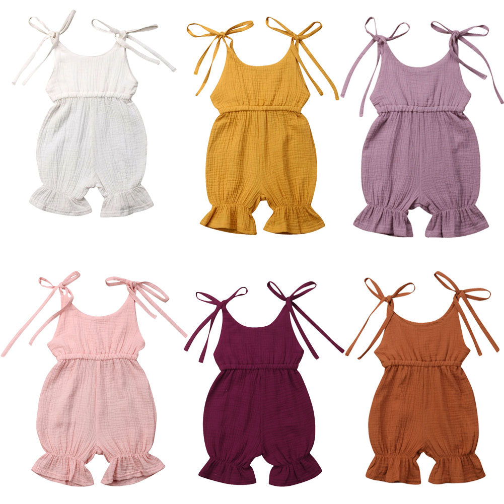 Toddler Baby Girls Sleeveless Solid Romper Jumpsuit Outfit