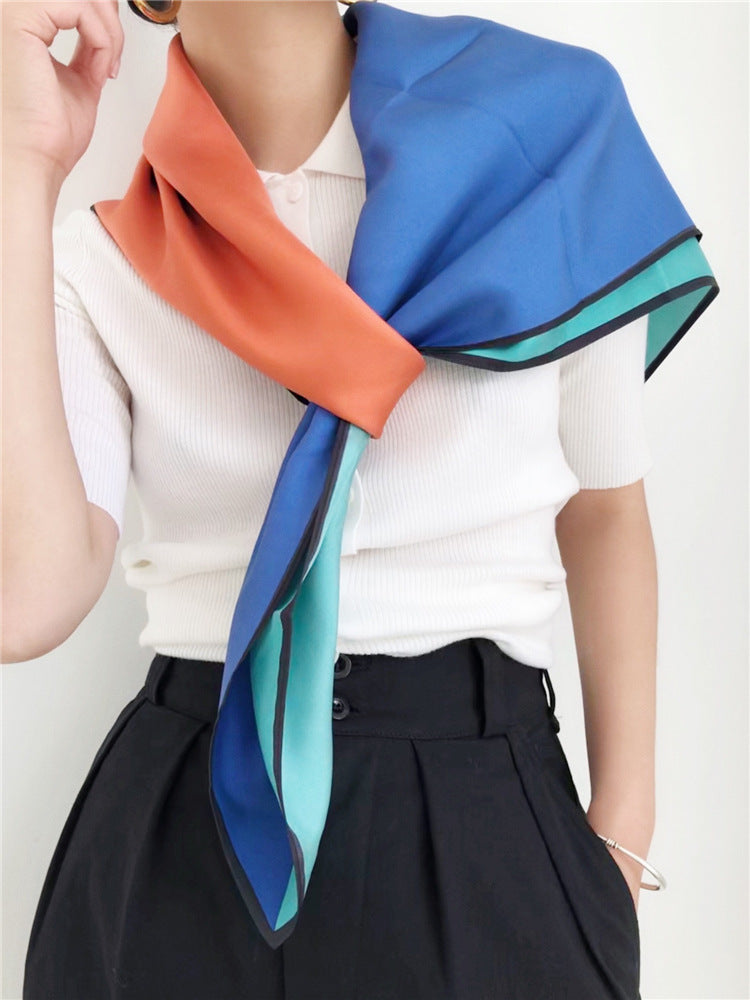 French Single Geometric Silk Scarf, Twill Satin Sunscreen Shawl