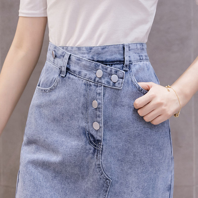 Long Denim Skirts Womens Double Split Skirt High Waisted Korean Style Elegant Long Maxi Skirt Jean