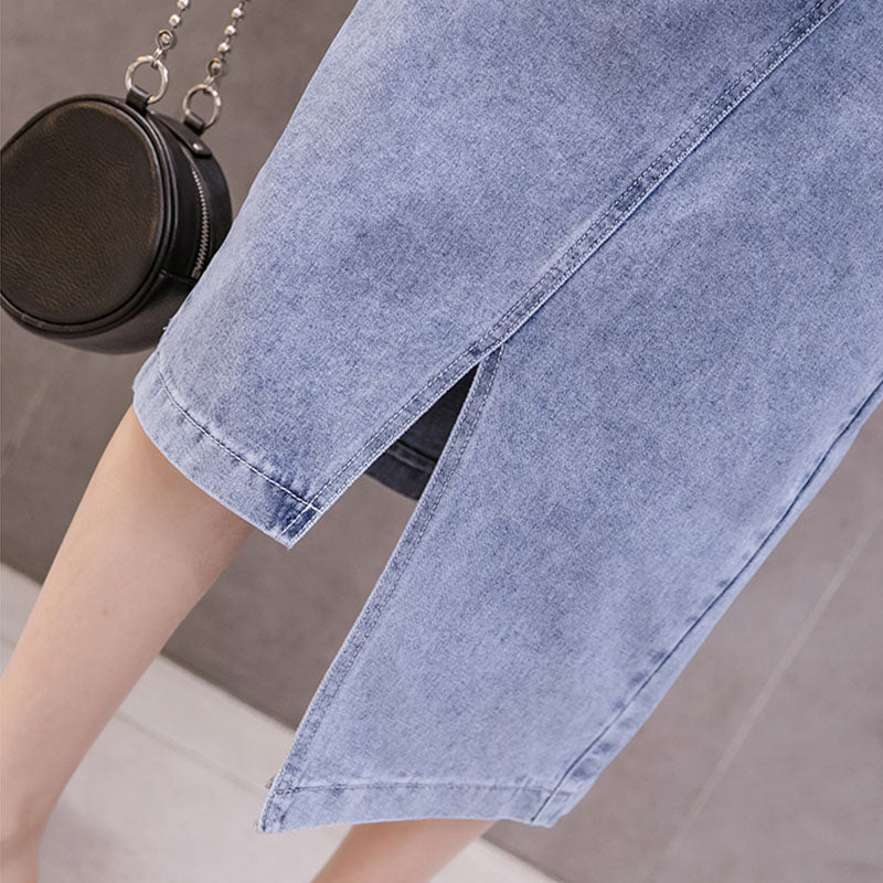 Long Denim Skirts Womens Double Split Skirt High Waisted Korean Style Elegant Long Maxi Skirt Jean