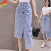 Long Denim Skirts Womens Double Split Skirt High Waisted Korean Style Elegant Long Maxi Skirt Jean