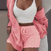 Women Home Wear Suit Casual Pajamas Set Lady Female Soft Warm Long Sleeve Exposed Navel Vest Shorts Set