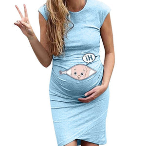 Pregnant Casual Dress With Round Neck Printed Short Sleeves