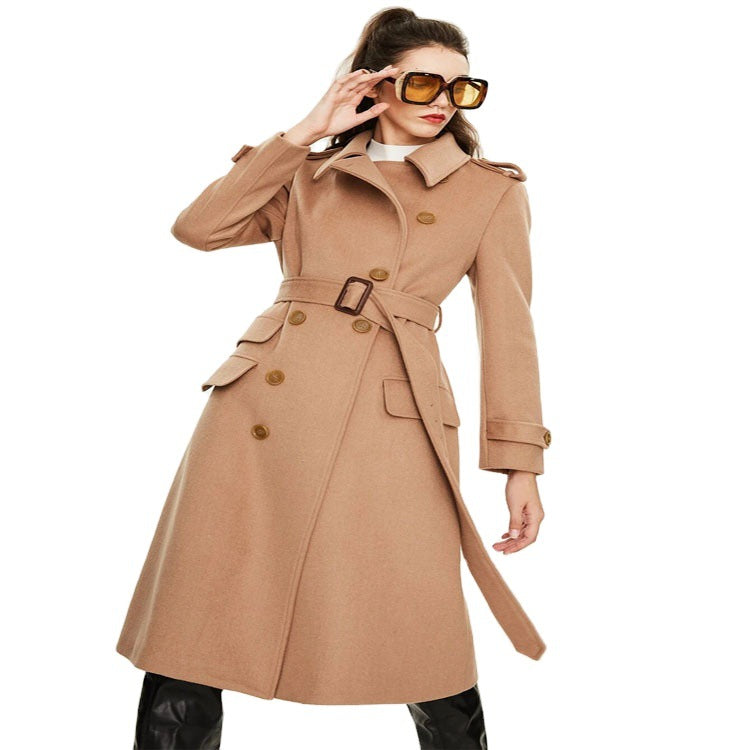 Women's Cashmere Coat Long Side Slit Woolen Coat