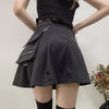 InstaHot Black Pockets High Waist Skirts Strap Zipper Pleated Skirt Women Gothic Punk Streetwear Casual Cargo Skirt Fashion