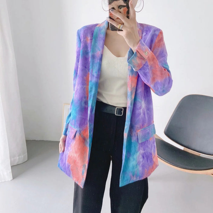 One Button Tie-Dye Corduroy Blazer