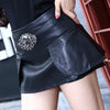 Women'S Korean Fashion Slim Pu Leather Shorts Three Dimensional Decorative Stitching Skirt