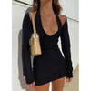 Sexy V  neck Halter Knitted Sling Dress and Long Sleeve Top Women