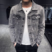 Denim Jacket Men Hole Retro Motorcyle Basic Coat